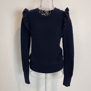 Banana Republic Women's Navy Ruffle Sweater crew neck long sleeve pullover SZ XS